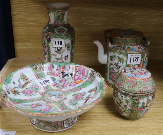 A Cantonese teapot, a vase, a comport and a lidded pot (4)